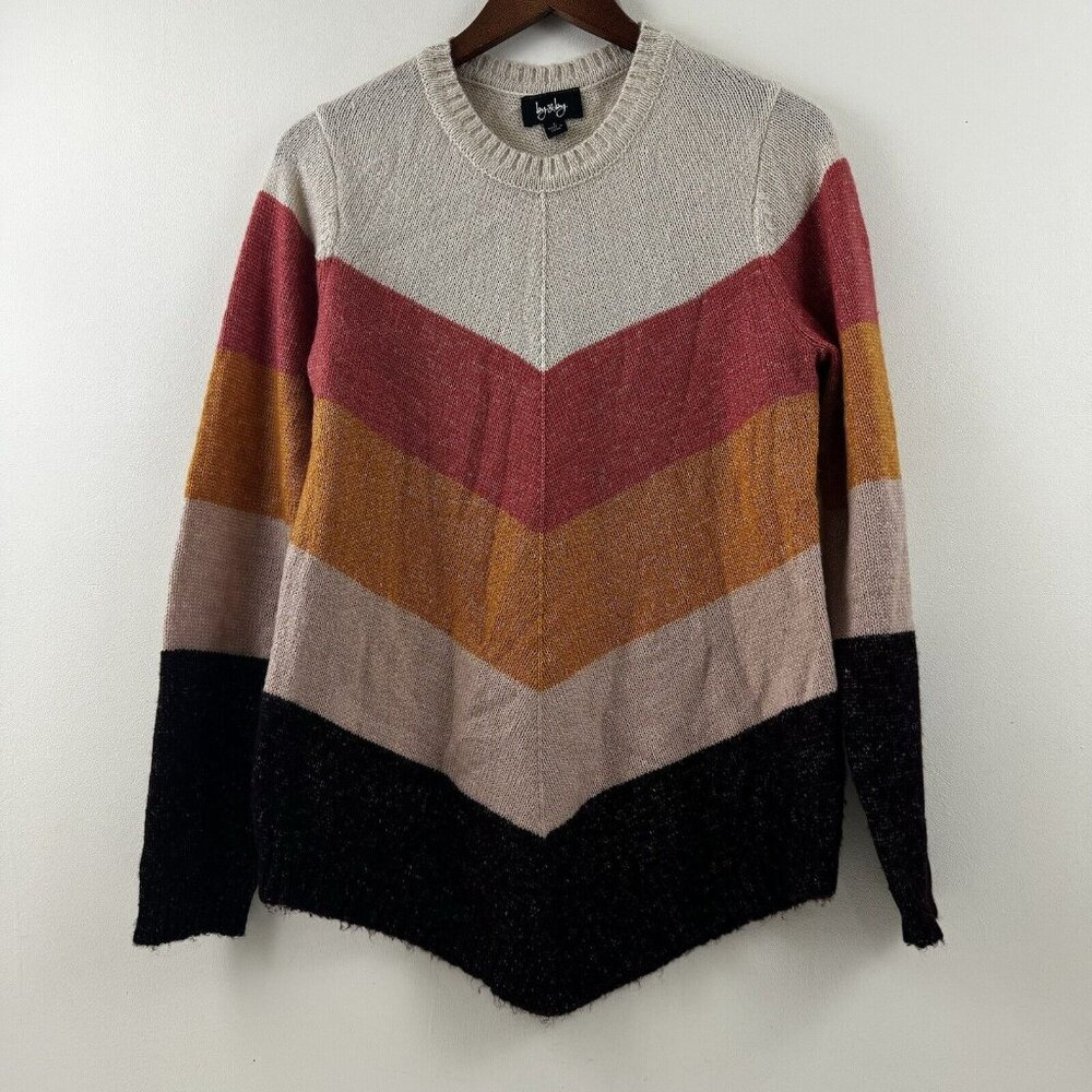 By&By Women Crew Neck Long Sleeve Chevron Pullover Sweater Stripes Large